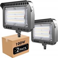2 pack 100w outdoor led flood light with knuckle, 15000lm super bright wall washer security ip65 waterproof 5000k for yard/parking lot/stadium логотип