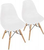 set of 2 easy assemble modern mid-century style white dining chairs with ergoflex design and one wipe wonder feature - natural finish, 5-star rated by urbanmod логотип