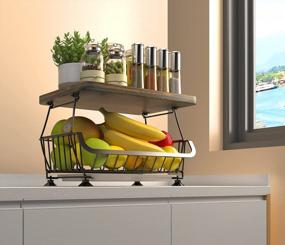 img 3 attached to Кухонная стойка 2-х уровневая металлическая корзина для фруктов и настольный органайзер с ящиками для хлеба, лука и картофеля - идеально подходит для хранения на кухне, в ванной и спальне.