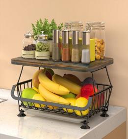 img 4 attached to Kitchen Counter 2-Tier Metal Fruit Basket And Tabletop Organizer With Bread, Onion, And Potato Bins - Ideal For Kitchen, Bathroom, And Bedroom Storage.
