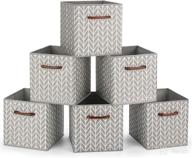 📦 maidmax fabric storage bins: collapsible organizer cubes with wooden handles - set of 6 grey branches, 10.5×10.5×11 inches logo