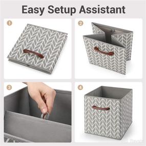 img 1 attached to 📦 MaidMAX Fabric Storage Bins: Collapsible Organizer Cubes with Wooden Handles - Set of 6 Grey Branches, 10.5×10.5×11 inches