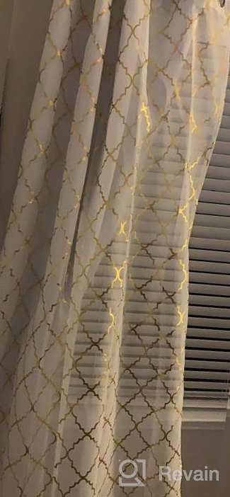 img 1 attached to Gold Moroccan Tile Print Curtains For Girls Room/Kids Room - Set Of 2 Panels, 63 Inch Length, Sheer Purple Drapes For Bedroom By Kotile review by Juan Grayson