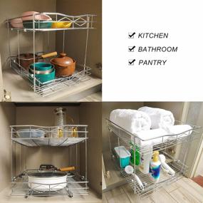 img 1 attached to 2 Tier Pull Out Under Sink Cabinet Organizer, Sliding Wire Shelf Storage Basket For Kitchen Bathroom - 17" W X 21" D X 16-3/8"H (Requires 18 Inch Cabinet Opening)