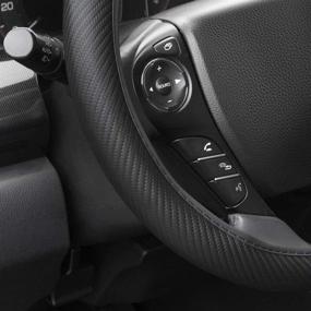 img 2 attached to BDK All Black Carbon Fiber UltraSport Series Steering Wheel 🖤 Cover - Enhanced with Synthetic Leather, Perforated Design, and Precise Stitching