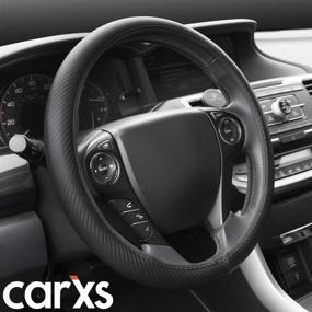 img 4 attached to BDK All Black Carbon Fiber UltraSport Series Steering Wheel 🖤 Cover - Enhanced with Synthetic Leather, Perforated Design, and Precise Stitching