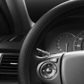 img 1 attached to BDK All Black Carbon Fiber UltraSport Series Steering Wheel 🖤 Cover - Enhanced with Synthetic Leather, Perforated Design, and Precise Stitching