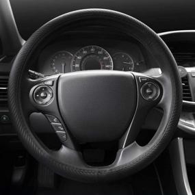 img 3 attached to BDK All Black Carbon Fiber UltraSport Series Steering Wheel 🖤 Cover - Enhanced with Synthetic Leather, Perforated Design, and Precise Stitching