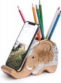 img 4 attached to Elephant Desk Organizer With Cell Phone Stand - Multifunctional Pen And Pencil Holder For Home Office Decoration, Cute Desk Accessories And Elephant Gifts For Women - Ideal Christmas Gift By MOKANI