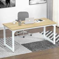 modern oak+white computer desk with thick tabletop for home office, writing, and gaming - nsdirect 63 workstation with sturdy steel legs and stylish finish логотип