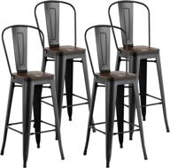 upgrade your patio with mecor's set of 4 removable backrest bar stools - 30'' counter height, metal frame, and wood seat in sleek black finish logo