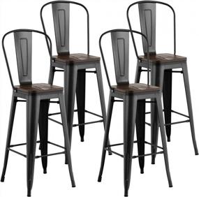 img 4 attached to Upgrade Your Patio With Mecor'S Set Of 4 Removable Backrest Bar Stools - 30'' Counter Height, Metal Frame, And Wood Seat In Sleek Black Finish