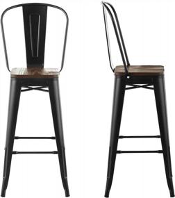 img 3 attached to Upgrade Your Patio With Mecor'S Set Of 4 Removable Backrest Bar Stools - 30'' Counter Height, Metal Frame, And Wood Seat In Sleek Black Finish