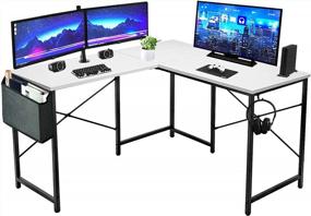 img 3 attached to Lufeiya White Computer Gaming Corner Desk For Home Office Small Spaces Modern Study Bedroom Writing Desks 47 Inch L Shaped Table