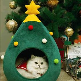 img 2 attached to 🎄 Ushang Pet Christmas Tree Cat House Bed: Portable Green Pet Igloo Tent for Kittens and Small Animals - Indoor Doggy House and Cat Cave Nest