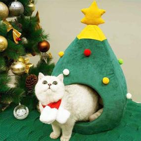 img 3 attached to 🎄 Ushang Pet Christmas Tree Cat House Bed: Portable Green Pet Igloo Tent for Kittens and Small Animals - Indoor Doggy House and Cat Cave Nest