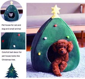 img 1 attached to 🎄 Ushang Pet Christmas Tree Cat House Bed: Portable Green Pet Igloo Tent for Kittens and Small Animals - Indoor Doggy House and Cat Cave Nest