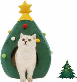 img 4 attached to 🎄 Ushang Pet Christmas Tree Cat House Bed: Portable Green Pet Igloo Tent for Kittens and Small Animals - Indoor Doggy House and Cat Cave Nest