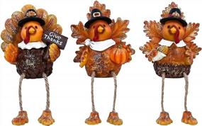 img 3 attached to 3 Pcs Resin Pilgrim Turkey Figurines Thanksgiving Tabletop Centerpieces Home Kitchen Autumn Decor Displays Dangling Legs Harvest Fall Decor ALLADINBOX