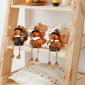 img 4 attached to 3 Pcs Resin Pilgrim Turkey Figurines Thanksgiving Tabletop Centerpieces Home Kitchen Autumn Decor Displays Dangling Legs Harvest Fall Decor ALLADINBOX