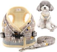 🐶 zunea no pull small dog harness and leash set: adjustable reflective step-in chihuahua vest harness for walking, puppy jacket in plaid design - escape proof, mesh padded, ideal for boy girl pets, dogs, cats - khaki l логотип