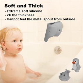 img 2 attached to 🐘 Silicone Gray Elephant Bathtub Spout Cover for Kids - Kids Bathroom Accessories - Tub Faucet Protector - Faucet Cover for Baby with Free Bathtub Toys