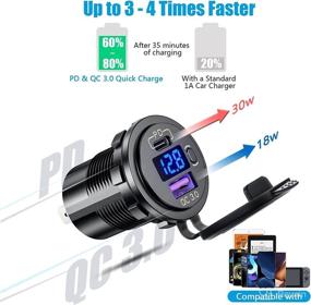 img 3 attached to 🔌 Convenient 2-Pack USB C Car Charger Socket with PD3.0 & QC3.0, LED Voltmeter, and ON/Off Switch - Ideal for Car, Boat, Marine, RV, Truck, Golf