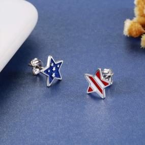 img 2 attached to USA American Flag Earrings For Women - 925 Sterling Silver Patriotic Red White And Blue Star Stud Earrings Fourth Of July Independence Day Jewelry Gifts