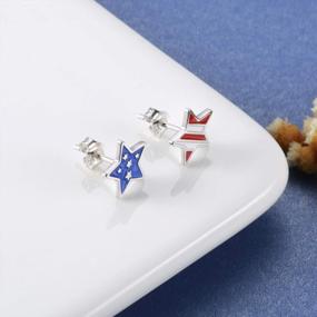 img 3 attached to USA American Flag Earrings For Women - 925 Sterling Silver Patriotic Red White And Blue Star Stud Earrings Fourth Of July Independence Day Jewelry Gifts