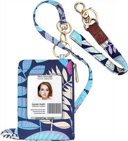 img 4 attached to ID Badge Holder With Lanyard, Fashion Lanyard Wallet With 1 Clear ID Window, Credit Cards Coins Cash Pouch With A Detachable Neck Lanyard And A Wrist Lanyard (Blue Leaf Pattern)