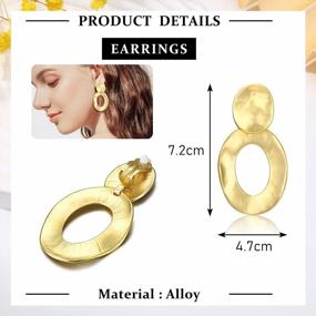 img 2 attached to Make A Statement With LOLIAS Hammered Gold Clip-On Earrings - Elegant Water Drop & Round Geometry In Gold Tone Plating & Long Clips