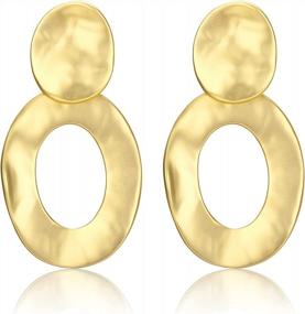 img 4 attached to Make A Statement With LOLIAS Hammered Gold Clip-On Earrings - Elegant Water Drop & Round Geometry In Gold Tone Plating & Long Clips