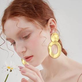 img 3 attached to Make A Statement With LOLIAS Hammered Gold Clip-On Earrings - Elegant Water Drop & Round Geometry In Gold Tone Plating & Long Clips