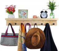 🌲 rustic pine wood floating coat rack with shelf and peg hooks - set of 2, organize, storage, decorative for entryway, mudroom, kitchen, bathroom - natural beige logo
