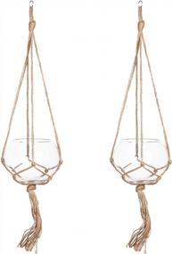img 4 attached to Macrame Plant Hangers 2 Pack - 4 Legs Outdoor Planter Pot Holder For Home Garden Decorations
