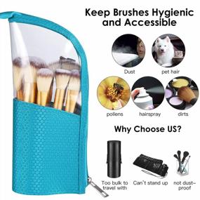 img 3 attached to Blue-Green Plastic Makeup Brush Cup Holder Organizer Bag With Slot, Travel Pencil Pen Case For Desk, Cosmetic Zipper Pouch, Portable Stand-Up Waterproof Dust-Free Small Toiletry Stationery Bag