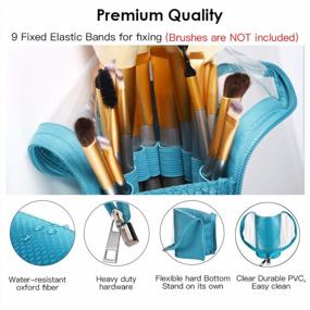 img 1 attached to Blue-Green Plastic Makeup Brush Cup Holder Organizer Bag With Slot, Travel Pencil Pen Case For Desk, Cosmetic Zipper Pouch, Portable Stand-Up Waterproof Dust-Free Small Toiletry Stationery Bag