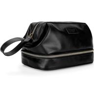 spacious black pu leather dopp kit for men: ideal travel companion logo
