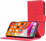 red snugg iphone 14 plus wallet case – leather and tpu folding case with magnet closure, 3 card slots, and phone stand functionality logo