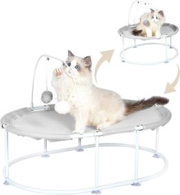 img 4 attached to 🐱 MUMUONE Gray Elevated Cat Hammock Bed: Breathable, Washable, and Free-Standing Pet Supplies