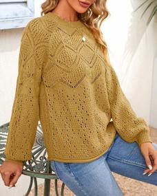 img 1 attached to Stylish Crochet Bishop Sleeve Tunic Top For Women - Lightweight Loose Fit Sweater With Round Neck & Plain Design