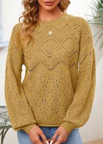img 3 attached to Stylish Crochet Bishop Sleeve Tunic Top For Women - Lightweight Loose Fit Sweater With Round Neck & Plain Design