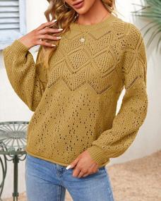 img 2 attached to Stylish Crochet Bishop Sleeve Tunic Top For Women - Lightweight Loose Fit Sweater With Round Neck & Plain Design