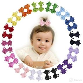 img 4 attached to 🎀 Demolling 15Pairs 2" Tiny Hair Bows - Adorable Ribbon Covered Clips for Babies, Toddlers, and Girls