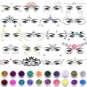 img 4 attached to SIQUK 20 Sheets Mermaid Face Gems With Self-Adhesive Crystal Stickers And 20 Jars Of Chunky Face Glitter For Festival, Rave, Carnival, And Party