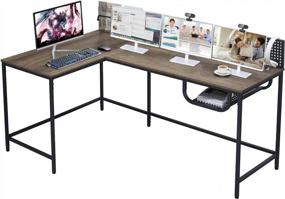 img 4 attached to Walnut 65 Inch L Shaped Computer Desk With Storage Basket, No Screw Quick Lock Workstation Table For Home Office Gaming Corner Writing Desk With Shelf, Easy To Assemble