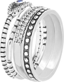 img 3 attached to 💍 Stunning Willowbird Oxidized Sterling Silver Multi-Pack Cubic Zirconia Stackable Eternity Ring Set: The Perfect Choice for Women