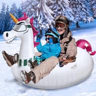 amenon 63" giant unicorn inflatable snow tube, winter sled with handles frontrest 2 repair patches 0.6mm thick bottom snow tube sled for kids adults sledding outdoor winter toys river ride tube float logo