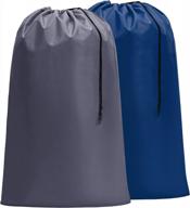 2 pack of large nylon laundry bags in grey and blue - machine washable, organize and carry up to 4 loads of dirty clothes, easy fit for laundry hamper or basket logo