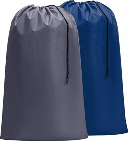 img 4 attached to 2 упаковки больших нейлоновых мешков для белья серого и синего цвета - можно стирать в машине, упорядочивать и носить с собой до 4 загрузок грязной одежды, легко подходят для корзины или корзины для белья